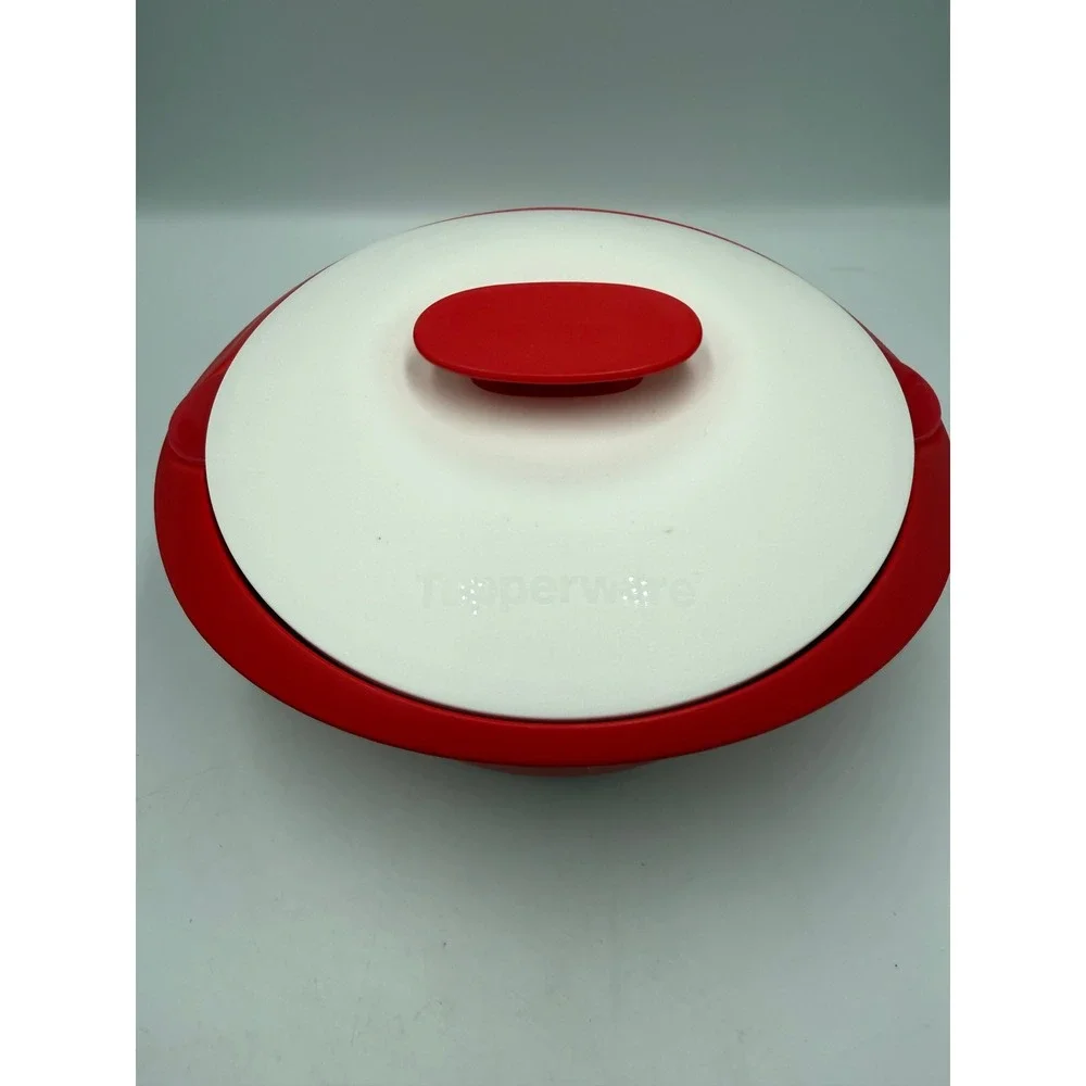 Tupperware Microwave Steamer Set 1.6L 1.5 Qt Red White 3 Piece Bowl‎ Insert Lid